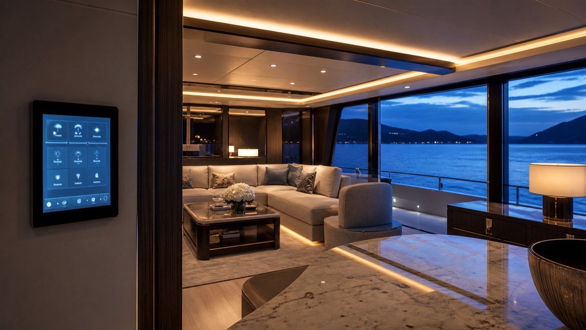 Yacht automation control in a luxury yacht interior
